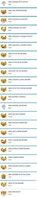 Menu So Drive Burger - Menu burgers