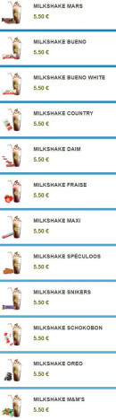 Menu So Drive Burger - Milkshakes