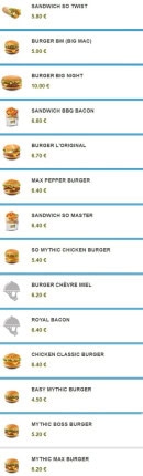 Menu So Drive Burger - Burger seul suite