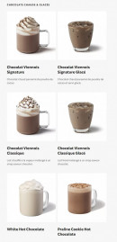 Menu Starbucks Coffee - Les chocolats chauds et glacés