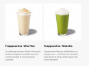 Menu Starbucks Coffee - Les frappuccinos tea