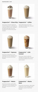 Menu Starbucks Coffee - Les frappuccinos cafés