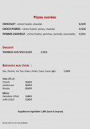 Carte et menu de Pizza Coraléna à Hallennes Lez Haubourdin — Les desserts, boissons, ...