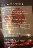 Menu Dinner's Pub - Coupes glacées et sorbets 