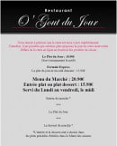 Menu O'Gout du Jour - Le menu du marché à 20,9€ et 15,9€