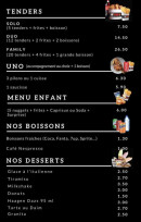 Carte et menu de 0'395 L'art De La Braise à Sin le Noble — Les tenders, boissons et desserts