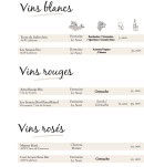 Menu Dionysos - Les vins blancs ,vins rouges  et vins rosés suite