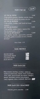 Carte et menu de Crystal Frite à Ferriere la Grande — Les tacasl, frites et sauces