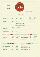 Menu Le 85 Ter - Les sandwichs, salades et plats