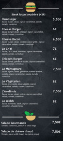 Menu La Frite Avelinoise - Les burgers, salades