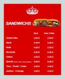 Menu Au Snack Royal - Les sandwiches 