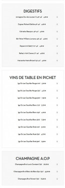 Menu Grill’inn - Les digestifs, vins de table en pichet, ...