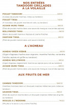 Menu Bbollywood - les entrées, agneau et fruits de mer