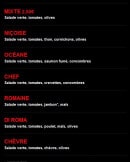 Carte et menu de Pizza roma à Crevecoeur le Grand — Les salades