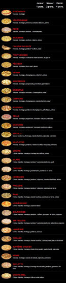 Carte et menu de Pizza roma à Crevecoeur le Grand — Les pizzas