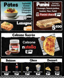 Menu My pizza - Les pâtes, paninis, boissons, ...