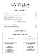 Menu La Villa - Les entrées, planche et formules