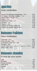 Menu Château de Quesmy - Les aperitifs, boissons fraiches et chaudes