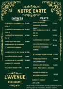 Menu L’Avenue - Les entrées et plats