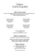 Carte et menu de Origine à Gouy en Artois — Les menus
