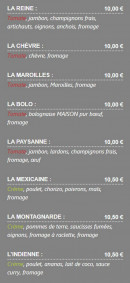 Menu La Pat'A Pizza - Les pizzas page 2