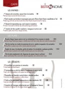 Menu Le Bistronome - Entrées, plats et desserts