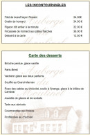 Menu Auberge du moulinel - les incontournables et carte des desserts