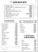 Menu La Petite Marmite - Les apéritifs, alcools et boissons chaudes