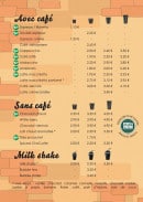 Menu Kawa coffee house - Les boissons avec café, sans café et milk shakes