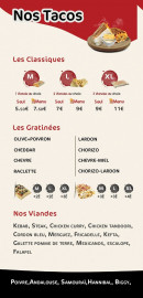 Menu Taco’Naan - Menu tacos