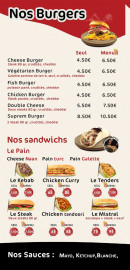 Menu Taco’Naan - Menu burger et sandwichs