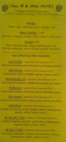 Menu Chez M & Mme Frites - Les frites, menu enfant,...