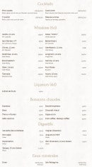 Menu Hôtel de La Paix - Les cocktails, whiskys, liqueurs...