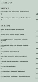 Menu L’Atelier de Zadig - Les vins blancs