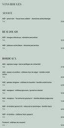 Menu L’Atelier de Zadig - Les vins rouges