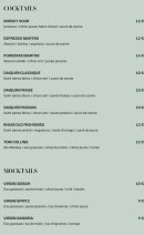 Menu L’Atelier de Zadig - Les cocktails et mocktails