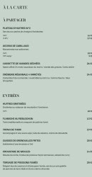 Menu L’Atelier de Zadig - Les entrées et à partager