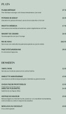 Menu L’Atelier de Zadig - Les plats et desserts