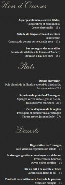 Menu Le Chardonnay - les entrées et plats, desserts