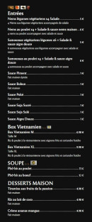 Menu Let's Wok - Les entrées, soupes et desserts,..