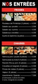 Menu Opanda - les entrées