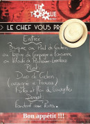 Menu Tic Toque Bistro - Un exemple de menu