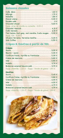 Menu Le Lac Pavin - Les boissons chaudes, crêpes et gaufres