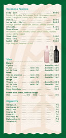 Menu Le Lac Pavin - Les boissons froides, vins et digestifs