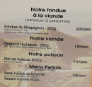 Carte et menu de Les fondues du Sancy à Besse et Saint Anastaise — Les fondues à la viande