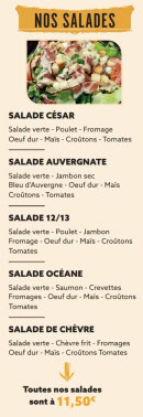 Carte et menu de Restaurant Le 12/13 à Cournon d'Auvergne — Les salades