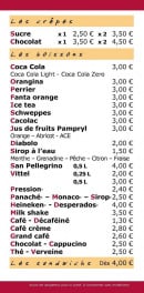 Menu La Maison Des Lacs - Les crêpes, les boissons et les sandwiches