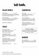 Menu Bali Bowls - Les salades, sandwichs, burgers et toasts