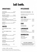 Menu Bali Bowls - Les smoothies, milkshakes, juices....