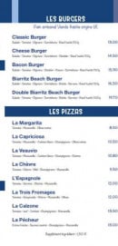 Menu Biarritz Beach - Burgers et pizzas 